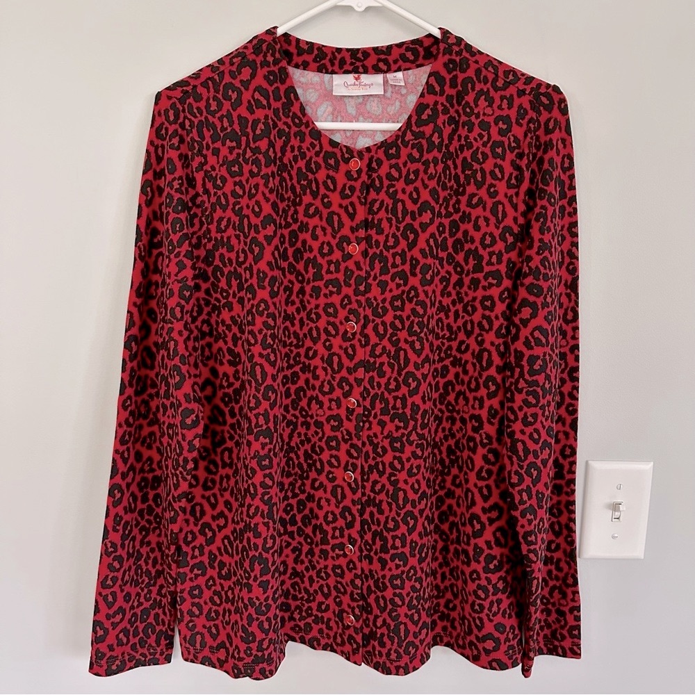 NWT Quacker Factory Soft Knit Animal Print Cardigan, Size M